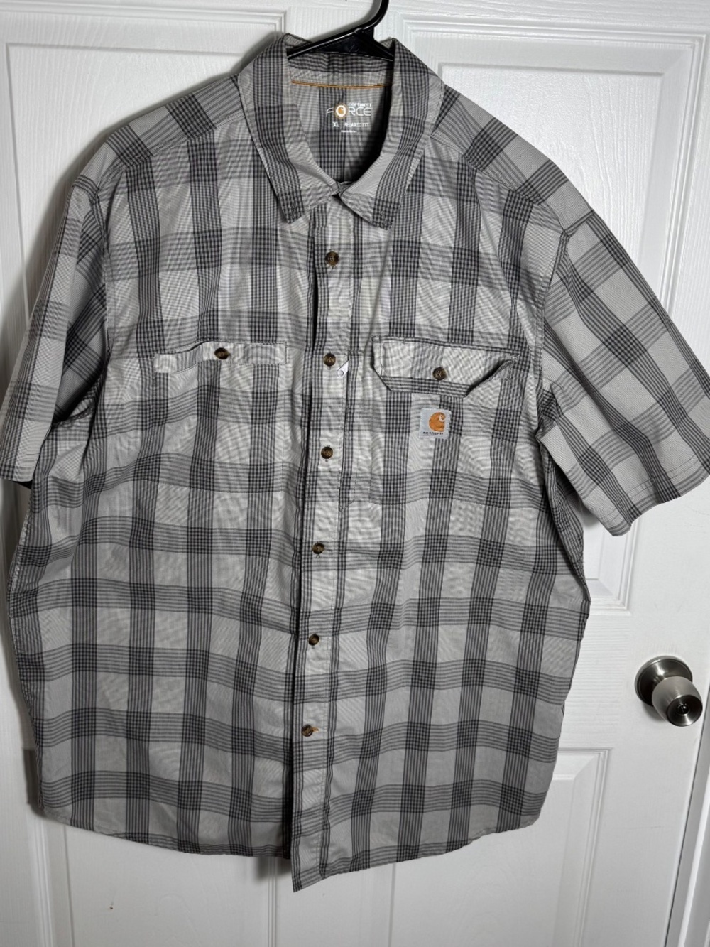 Carhartt Force Plaid Work Shirt Size XL Relaxed Fit Short Sleeve Gray - Picture 10 of 10